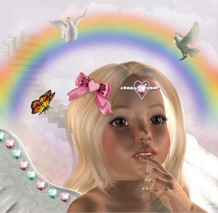 Angel - abstract, fantasy, butterflies, angel, doves