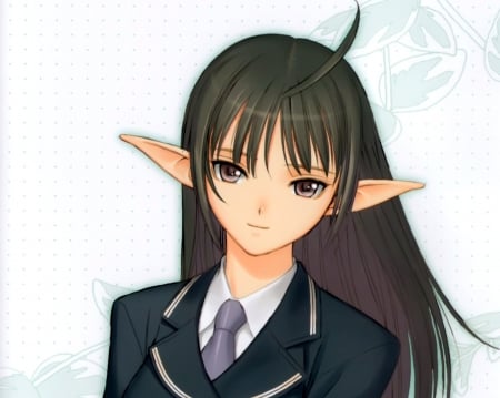 â™¡ Elf â™¡ - plain, maiden, beautiful, elf, anime girl, sweeet, girl, white, lady, simple, pretty, beauty, brown hair, anime, hd, long hair, ears, nice, lovely, black hair, female