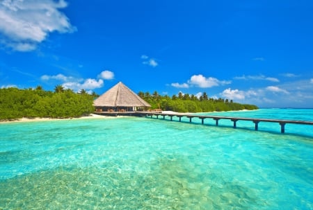 Maldives - water, coast, summer, cabin, pier