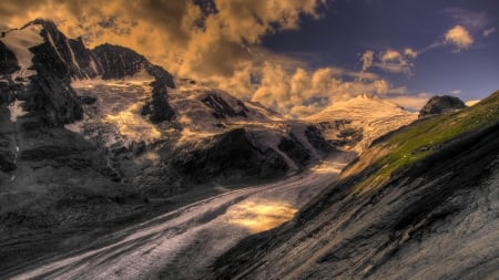 wonderful glacier gorge - clouds, gorge, mountain, glacier