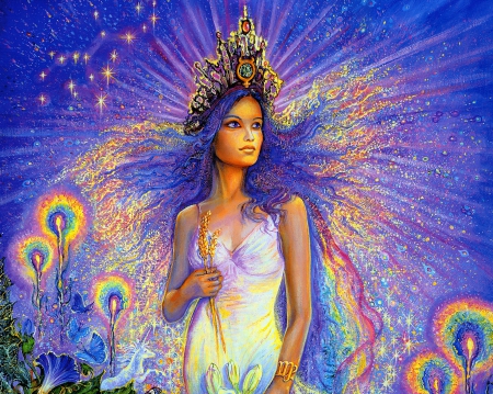 Zodiac ~ Virgo - josephine wall, blue, girl, light, pink, virgo, fantasy, white, rainbow, purple, woman, zodiac, art