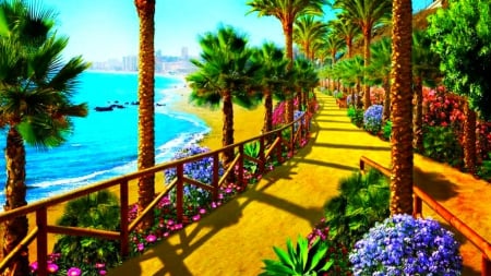 Sidewalk - flowers, sea, nature, sidewalk