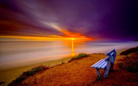 LONELY BENCH @ DUSK - nature, lonely, sunset, bench, shore