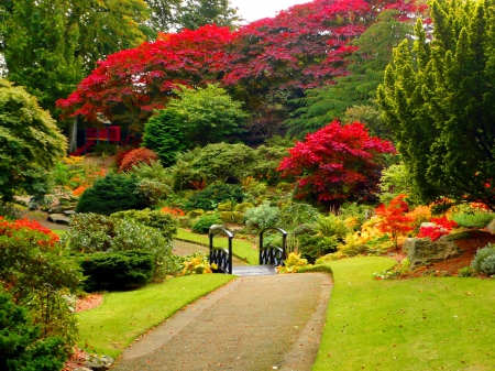 Johnston gardens - johnston, nice, greenery, colorful, creek, pretty, walk, grass, bridge, garden, park, summer, lovely, bushes, nature, pathway, forest, beautiful, flowers