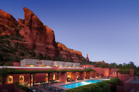 Mii Amo Spa Sedona California - resort, rocks, modern, beautiful, swimming, hotel, usa, architecture, pool, escape, paradise, mii amo, sedona, red, california, mid century, rock, mountains, evening, valley, beauty, hills, night, peaks, enchantment, building, retreat, spa, desert, america