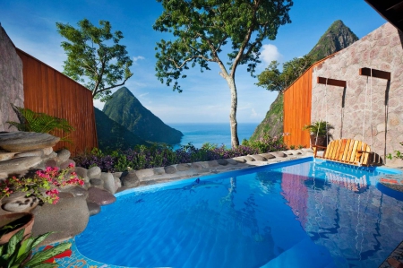 Luxury Pool Clifftop Hideaway - cliff, paradise, hotel, villa, view, hot tub, west indies, resort, ocean, swimming, islands, tropical, exotic, caribbean, hideaway, luxury, jacuzzi, st lucia, island, pool, sea