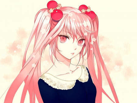 sakura miku - vocaloid, pretty girl, sakura miku, pink hair, red eyes, ribbons