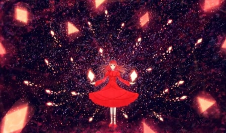 Anime Art - beauty, rhomb, girl, black, lovely, dots, art, pretty, red, beautiful, anime, sweet, cute, dress, triangules