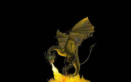 Yellow Dragon - dragonfire, yellow, dragon, flames