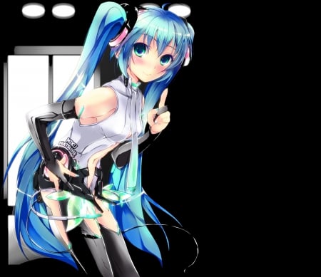 Hatsune Miku - female, hot, twintail, anime girl, black, dark, anime, miku, cute, twin tail, hatsune miku, sexy, girl, twintails, long hair, hatsune, vocaloids, blue hair, hd, twin tails, vocaloid