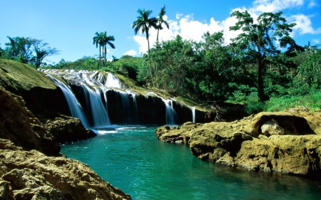 Waterfall - river, nature, waterfall, green, hd