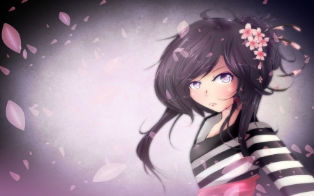 anime girl - girl, anime, flower, pink