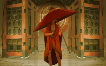 vocaloid - vocaloid, anime, umbrella, girl, palace