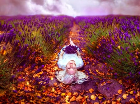 In the middle of the field - woman, blond, nature, fields