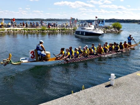 Barrie's dragon boat racing - water, people, boats, blue