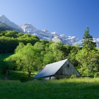 cabin on the slopes of beautiful mountain