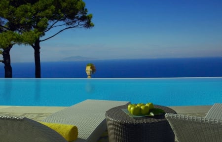 Peaceful Pool - calm, water, blue, sea, island, polynesia, ocean, south pacific, islands, aqua, tropical, swimming, pool, view, exotic, paradise