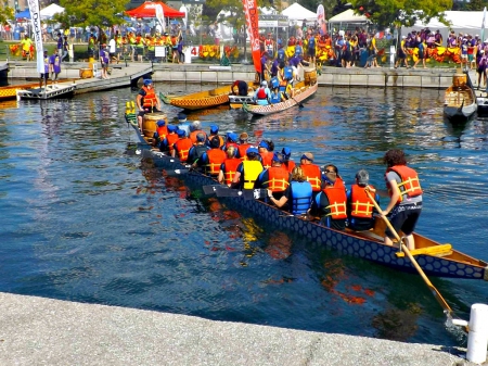 Barrie's Dragon boat racing - boats, water, people, blue