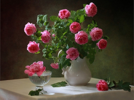 still life - flowers, roses, pink, nature