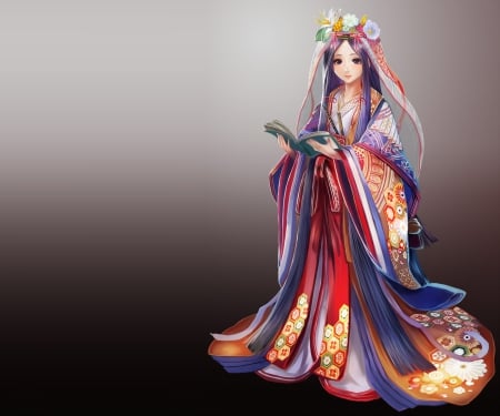 ♡ Maiden ♡ - pretty, anime, elegant, kawaii, divine, female, book, maiden, dress, long hair, sublime, gorgeous, hd, nice, gown, anime girl, beautiful, hot, girl, beauty, lovely, sweet, lady, cute, sexy