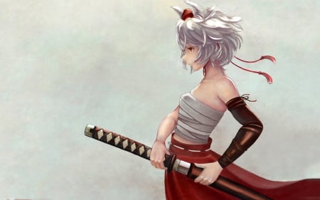 Inubashiri Momiji - anime, touhou project, inubashiri momiji, katana, girl, sword