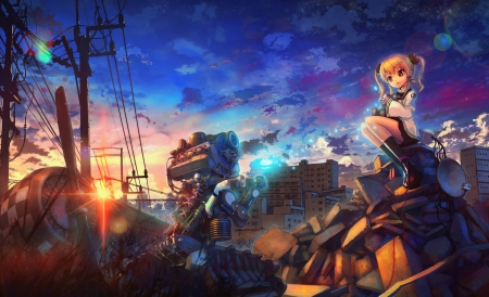 original - anime, sundown, original, girl, cute, city