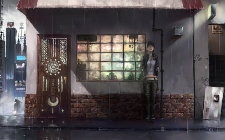 original - girl, anime, original, rain