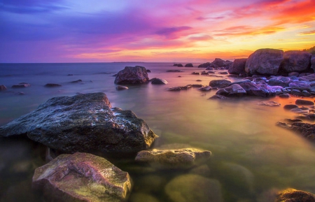 Colorful View - sky, places, photography, stock images, colorful, creative pre-made, rocks, view, beautifiul, cool, clouds, sunsets, waterscapes, landscapes, premade bg, stunning, plants, nature, romantic, stones