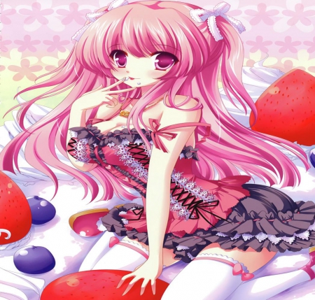 Cake Topping Girl - girl, cute, orginal, cake, long hair, pink, sweet