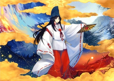 Priest - pretty, anime, kawaii, female, warrior, dress, magical, long hair, robe, priest, nice, anime girl, beautiful, hot, girl, fan, beauty, lovely, sweet, cloud, cute, sexy