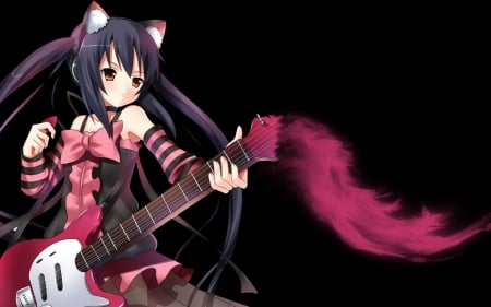 Nakano Azusa - pretty, twin tail, female, ears, pink, guitar, nice, gownb, ong hair, neko, kon, hot, nakano azusa, blouse, cute, sexy, anime, twintail, dress, nekomimi, nakano, long hair, k-on, azusa nakano, hd, ribbon, twin tails, anime girl, girl, lovely, sweet, k on, black, azusa, neko mimi, black hair