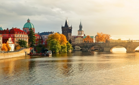 Beautiful Prague - autumn, prague, vltava, river, city, czech republic, charles bridge, europe