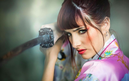 Susan Coffey - women, female, people, girl, sword, beauty, kimono, girls, redhead, Susan Coffey, SkyPhoenixX1, picture, woman, model, katana, wallpaper