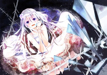 Anime girl - broken glass, girl, anime, darkness