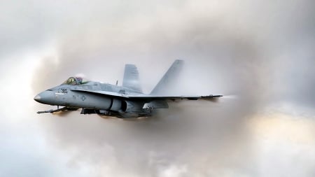 F-18 hornet through the smoke - plane, smoke, military, flight