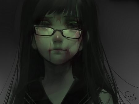 broken - broken, anime, girl, glasses