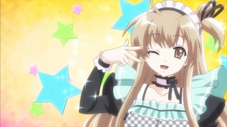 cute maid - anime, girl, cute, stars, maid