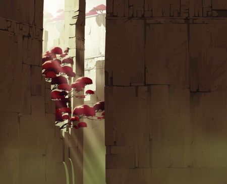 sample - anime, sample, landscape, walls, tree