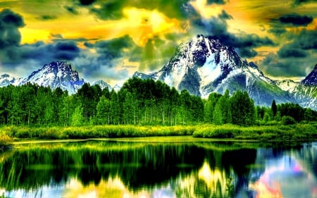 MOUNTAIN LAKE - lake, reflection, clouds, nature, mountain