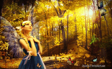 Autumn Fairy Girl - forest, girl, abstract, autumn