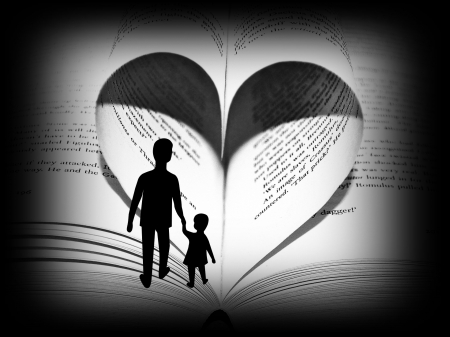 First Steps - abstract, bw, book, heart