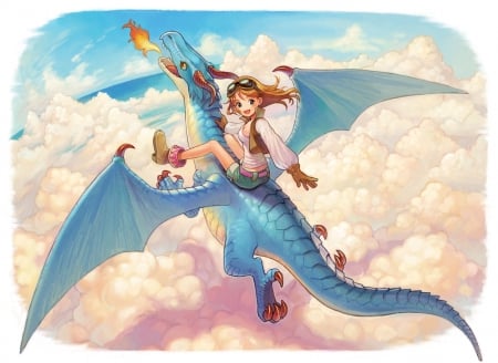 Dragon Master - adaorable, fly, cute, happy, flying, monster, hot, anime girl, adorable, girl, claws, fire, wings, creature, dragon, cloud, float, pretty, kawaii, wing, sweet, anime, sky, long hair, nice, lovely, sexy, smile, beast, female