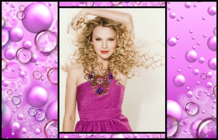 Taylor Swift - water, by cehenot, collage, singer, girl, drops, blonde, beauty, pink, taylor swift, music, white, woman