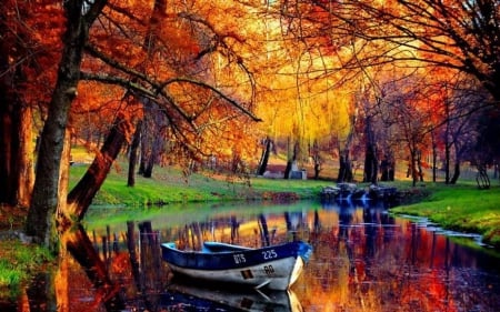 Boat - autumn, red, boat, lake, photo, park