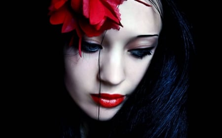 Beauty - beauty, woman, girl, red, fantasy, black, flower