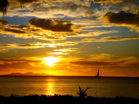 SUNSET SAILING - nature, sky, clouds, sailing, sunset, sea, boat