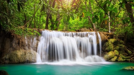 Many Tears Waterfalkl - stream, forest, rocks, water, foliage, creek, falls, pool, river, woods, waterfalls, trees