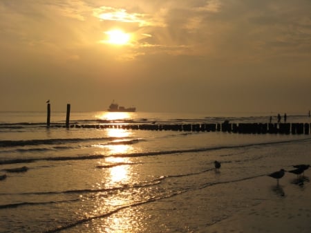 Sunset - beach, photography, sunset, sea, boat