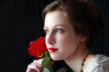 In Love - lady, beautiful, red, model, love, flower