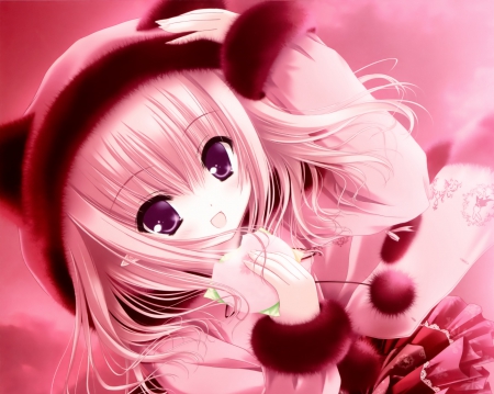 Pink - pretty, anime, kawaii, female, food, pink, long hair, eat, red, yummy, nice, pink hair, anime girl, girl, lovely, sweet, eating, cute, adorable